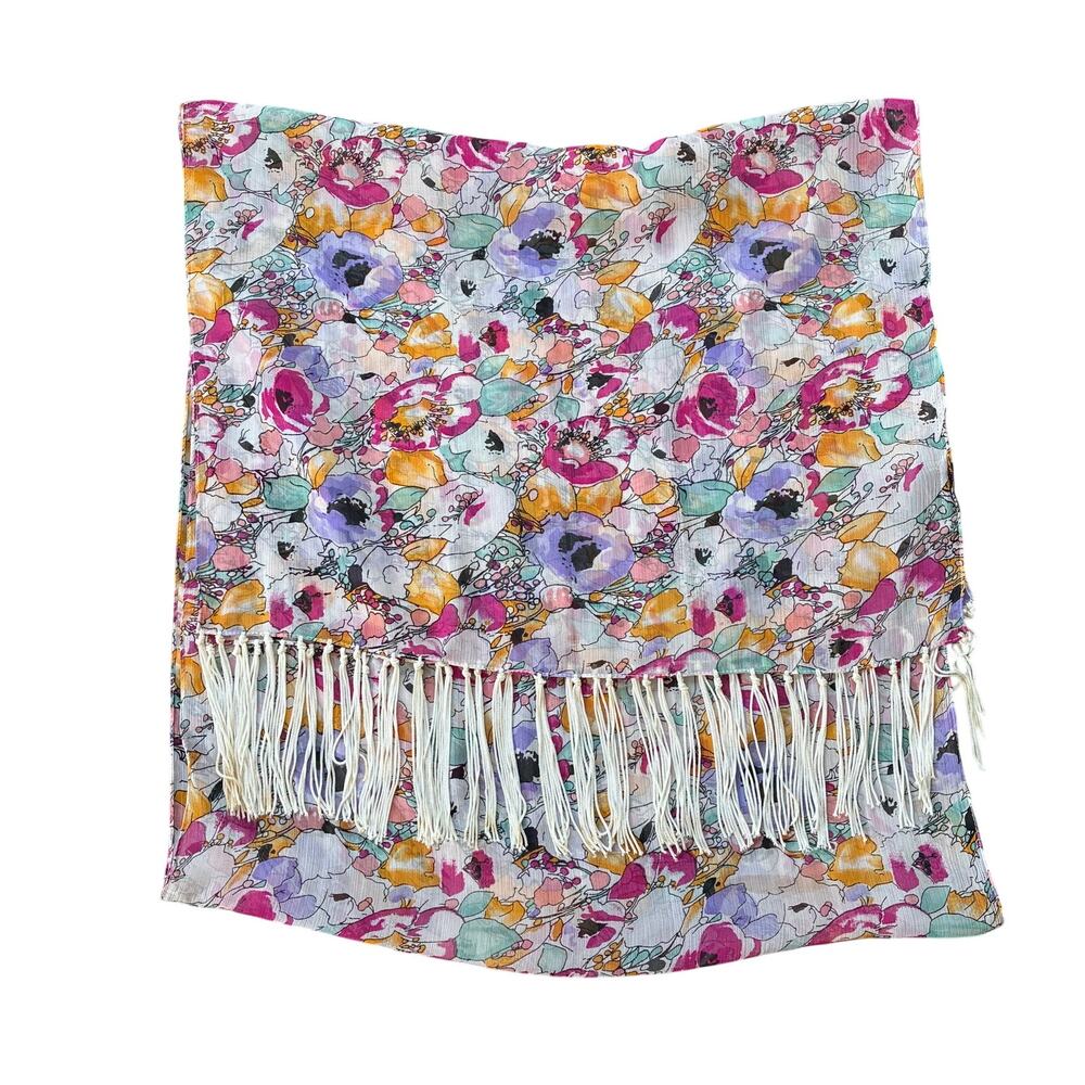 Floral Sheer Fringe Summer Head Scarf Waist Accessory O / S